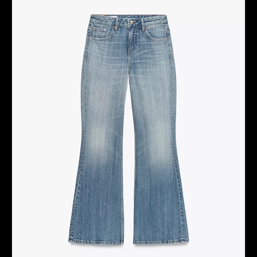 Zara TRF Mid Blue Low Rise Flare Jeans